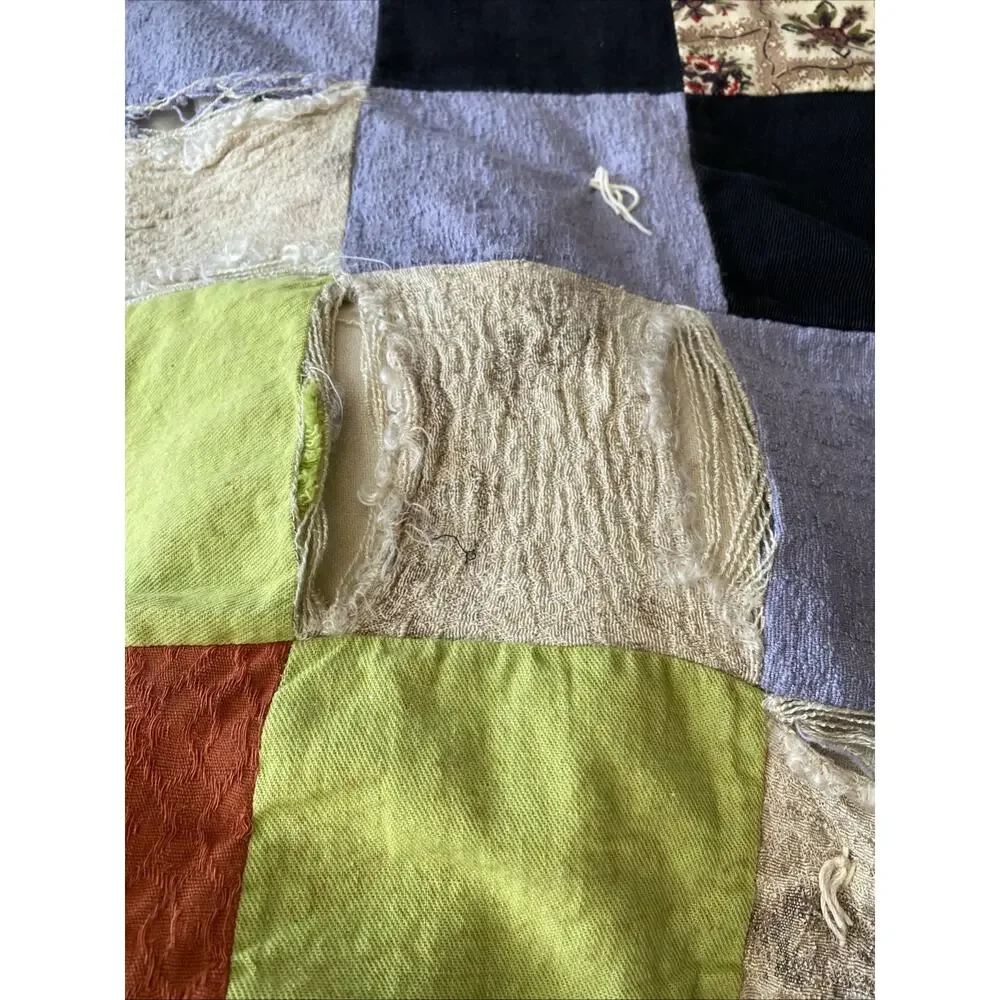 VINTAGE Handmade Patchwork Quilt Blanket Boho Hippie Cottage 70X 50 READ Flaw